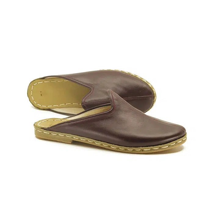 closed toe leather mens slippers bitter brown