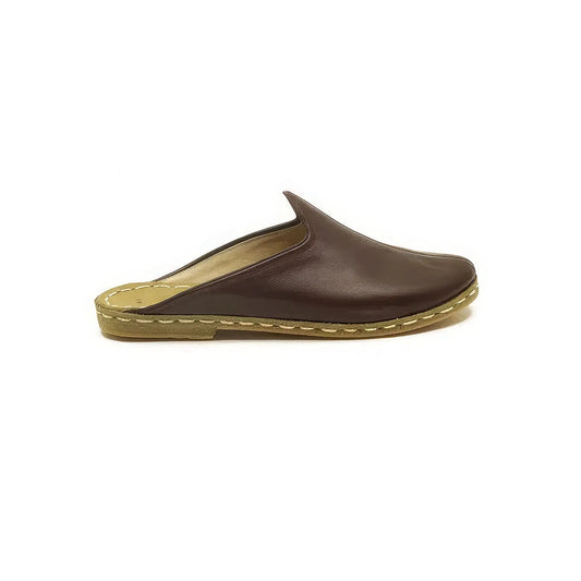 closed toe leather mens slippers bitter brown
