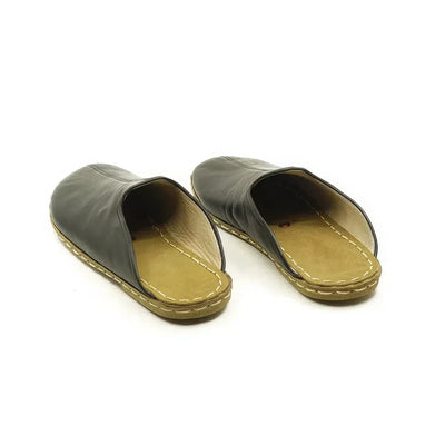 closed toe leather mens slippers black