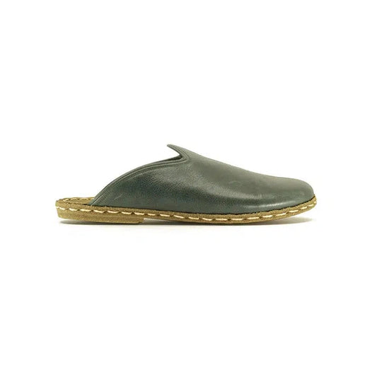 Closed Toe Leather Men's Slippers Green-Men Barefoot Slipper-nefesshoes-5-Nefes Shoes