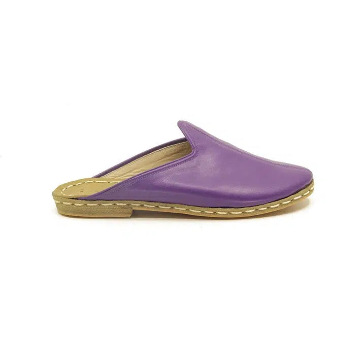 closed toe leather mens slippers purple