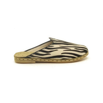 closed toe leather mens slippers zebra print