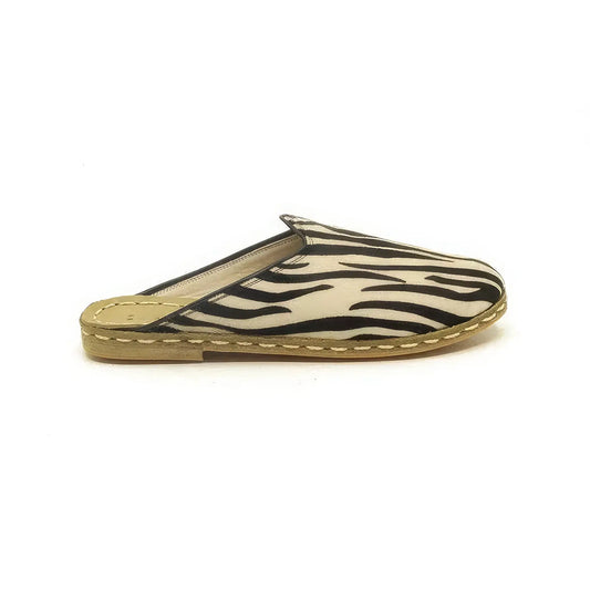 closed toe leather mens slippers zebra print