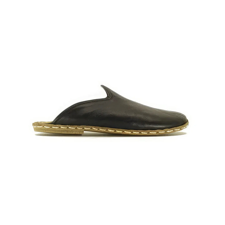 closed toe leather womens slippers black