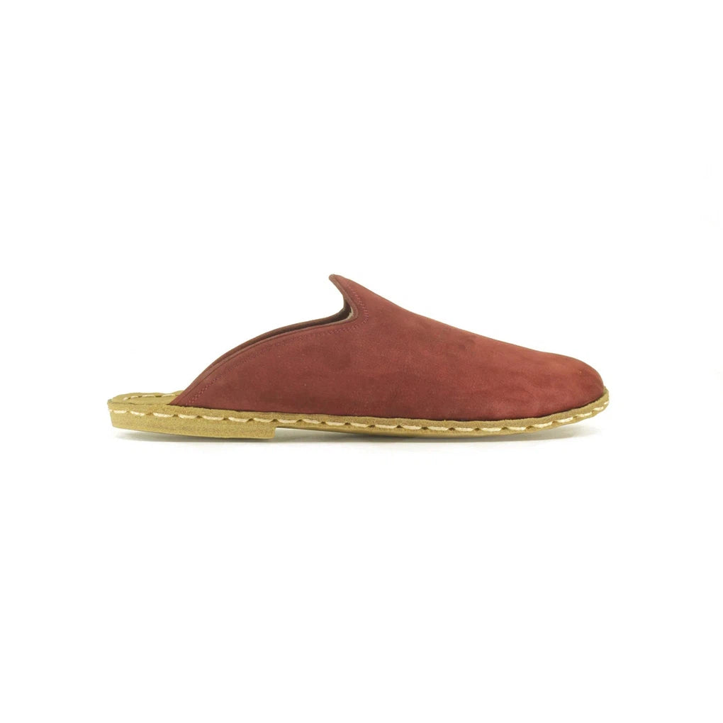 Closed Toe Leather Women's Slippers Burgundy Nubuck-Women Barefoot Slipper-nefesshoes-4-Nefes Shoes