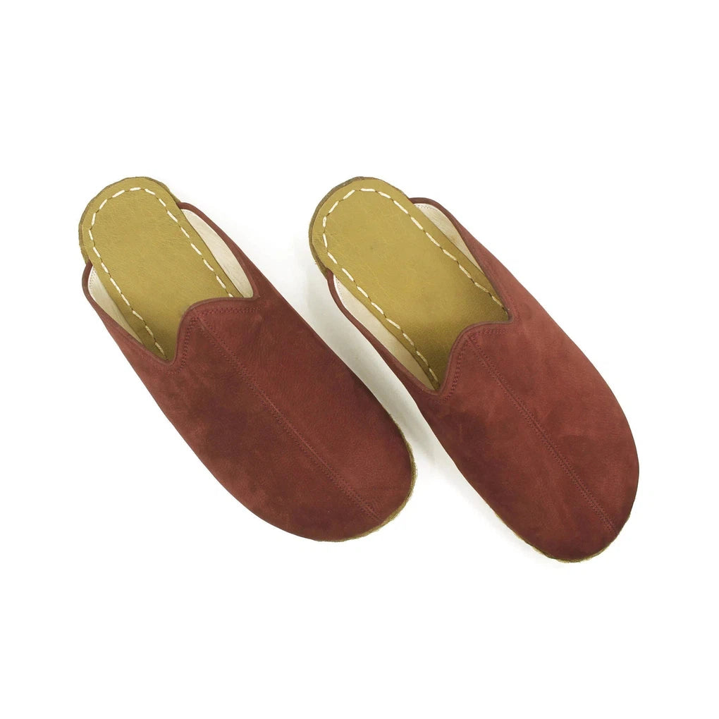 Closed Toe Leather Women's Slippers Burgundy Nubuck-Women Barefoot Slipper-nefesshoes-4-Nefes Shoes