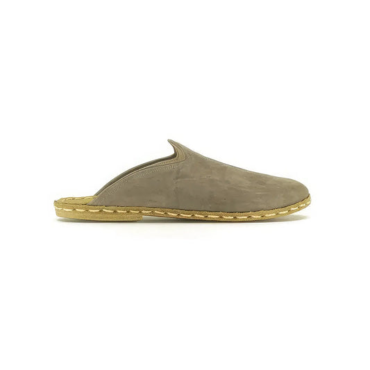 closed toe leather womens slippers gray