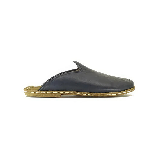 closed toe leather womens slippers navy blue
