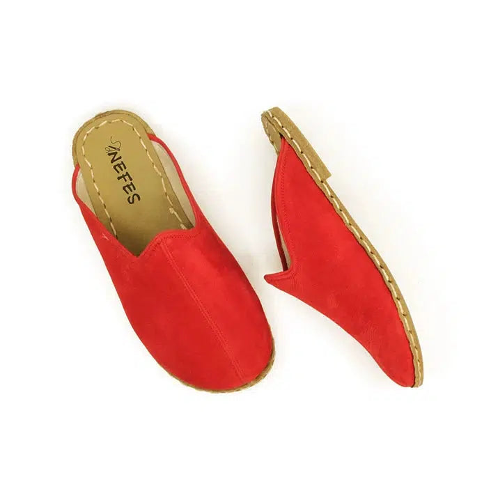 closed toe leather womens slippers red