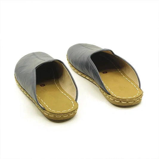 closed toe navy blue leather womens slippers