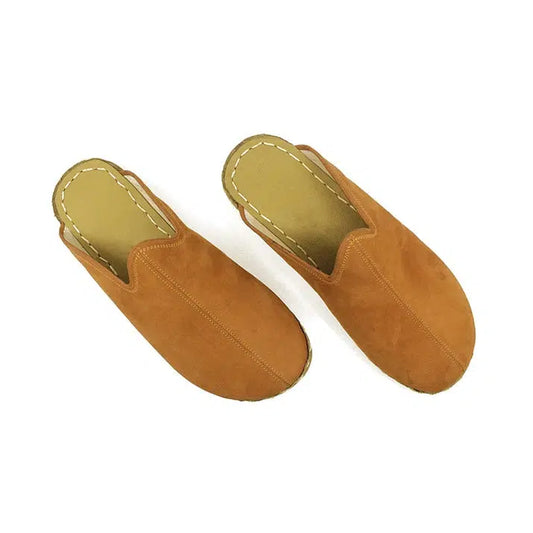 closed toe orange leather womens slippers