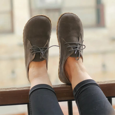 comfortable barefoot oxford shoes women gray leather