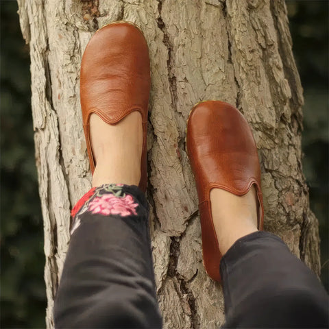 comfortable barefoot shoes women antique brown leather