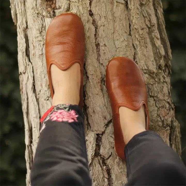 comfortable barefoot shoes women antique brown leather