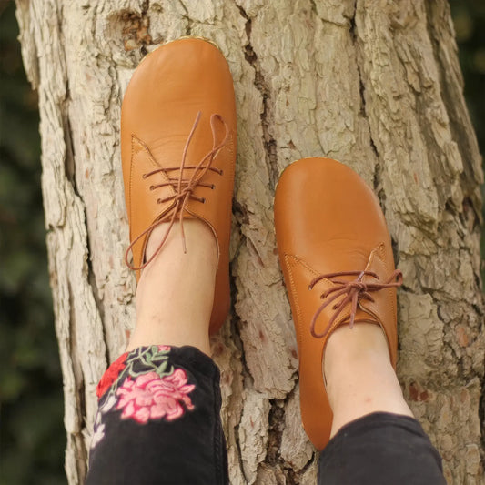 comfortable barefoot shoes women laced light brown