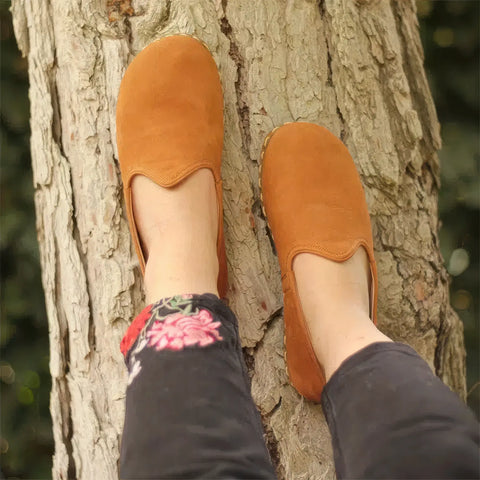 comfortable barefoot shoes women nubuck orange leather