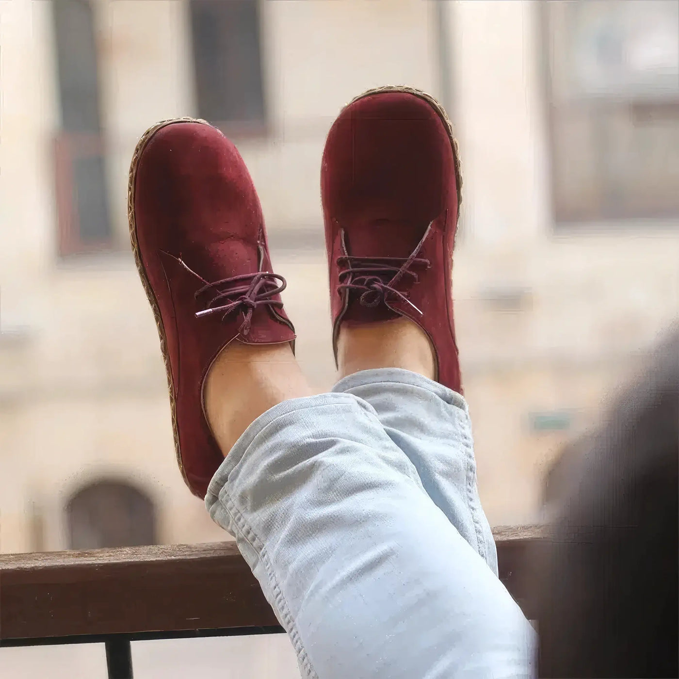 brown dress and jacket Handmade Barefoot Leather Shoes Nubuck Burgundy Men