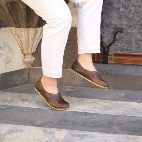 comfortable handmade barefoot loafers women crazy classic brown