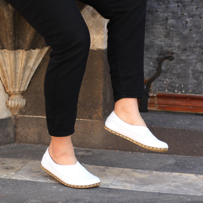 comfortable handmade barefoot loafers women white