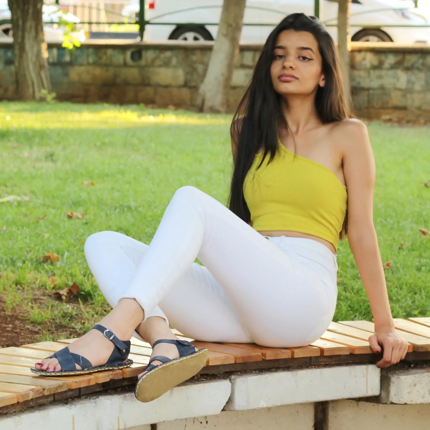 comfortable navy blue leather womens barefoot huarache sandals
