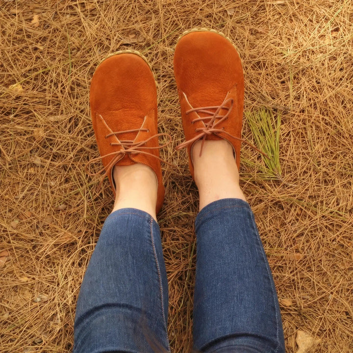 comfortable orange barefoot shoes for women laced style