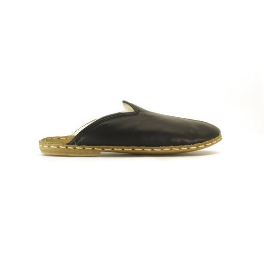 comfortable sheepskin slippers women black leather