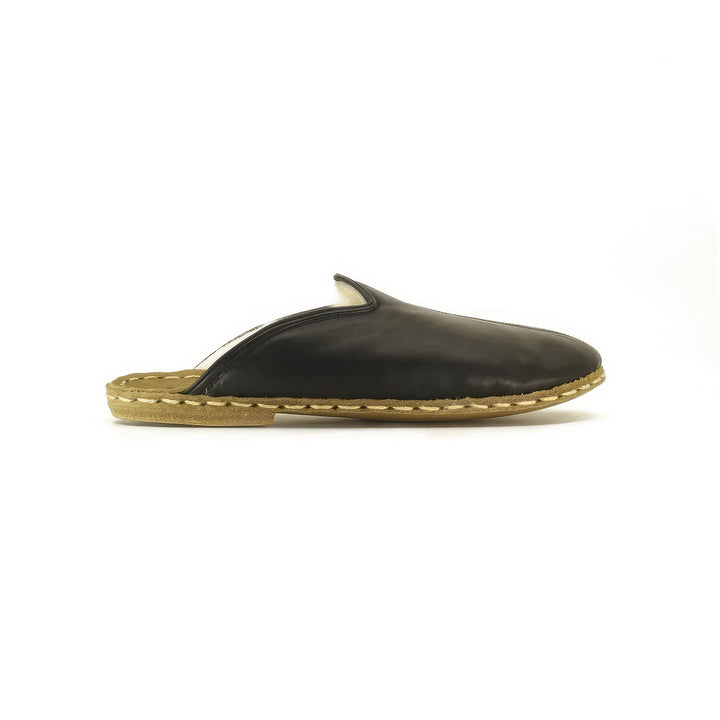 comfortable sheepskin slippers women black leather