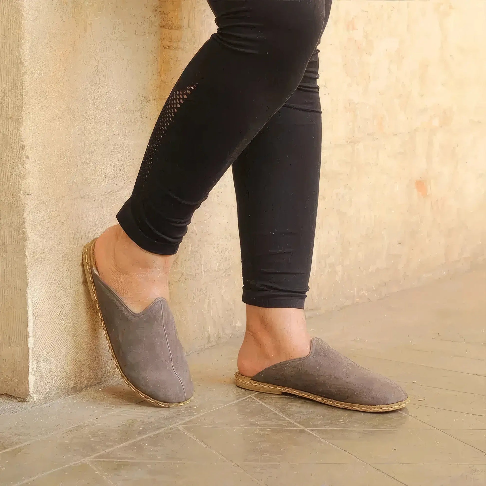 comfortable slippers women gray genuine sheepskin