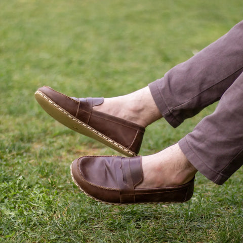 comfortable walking leather barefoot earthing shoes men crazy classic brown