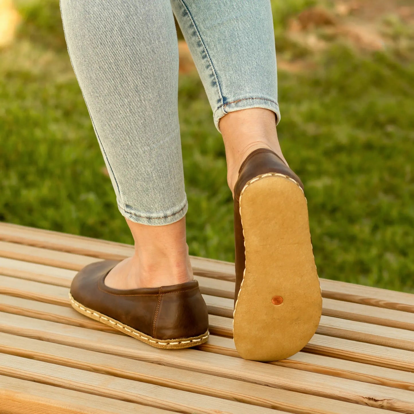 comfortable womens classic crazy brown barefoot flat shoes