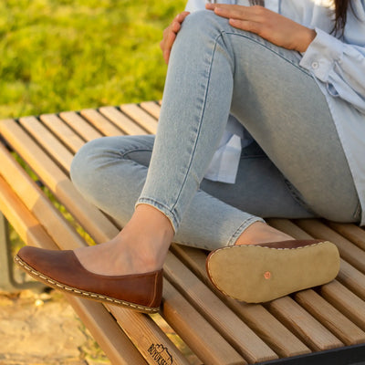 comfortable womens light brown barefoot flat shoes