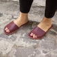 cozy burgundy tape slippers women handmade style