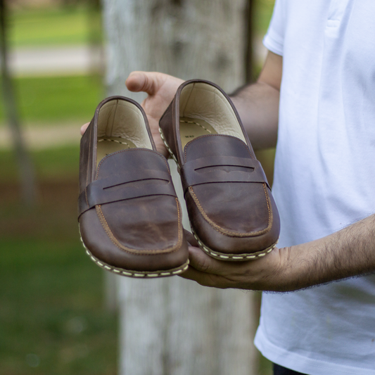 crazy classic brown barefoot shoes mens leather