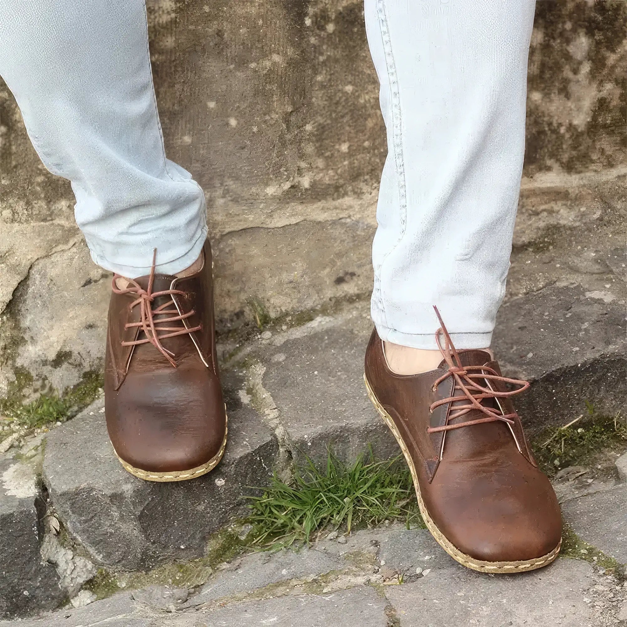 Handmade Barefoot Leather Shoes Classic Brown Men - Nefes 7.5 Handmade Barefoot Leather Shoes Classic Brown Men - Nefes 7.5
