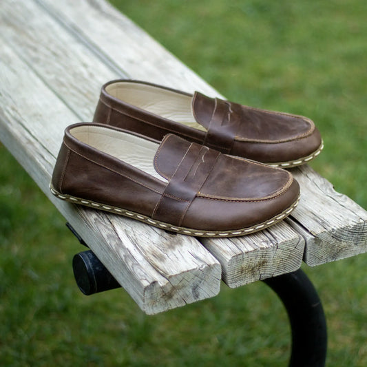 crazy classic brown mens grounding leather barefoot shoes