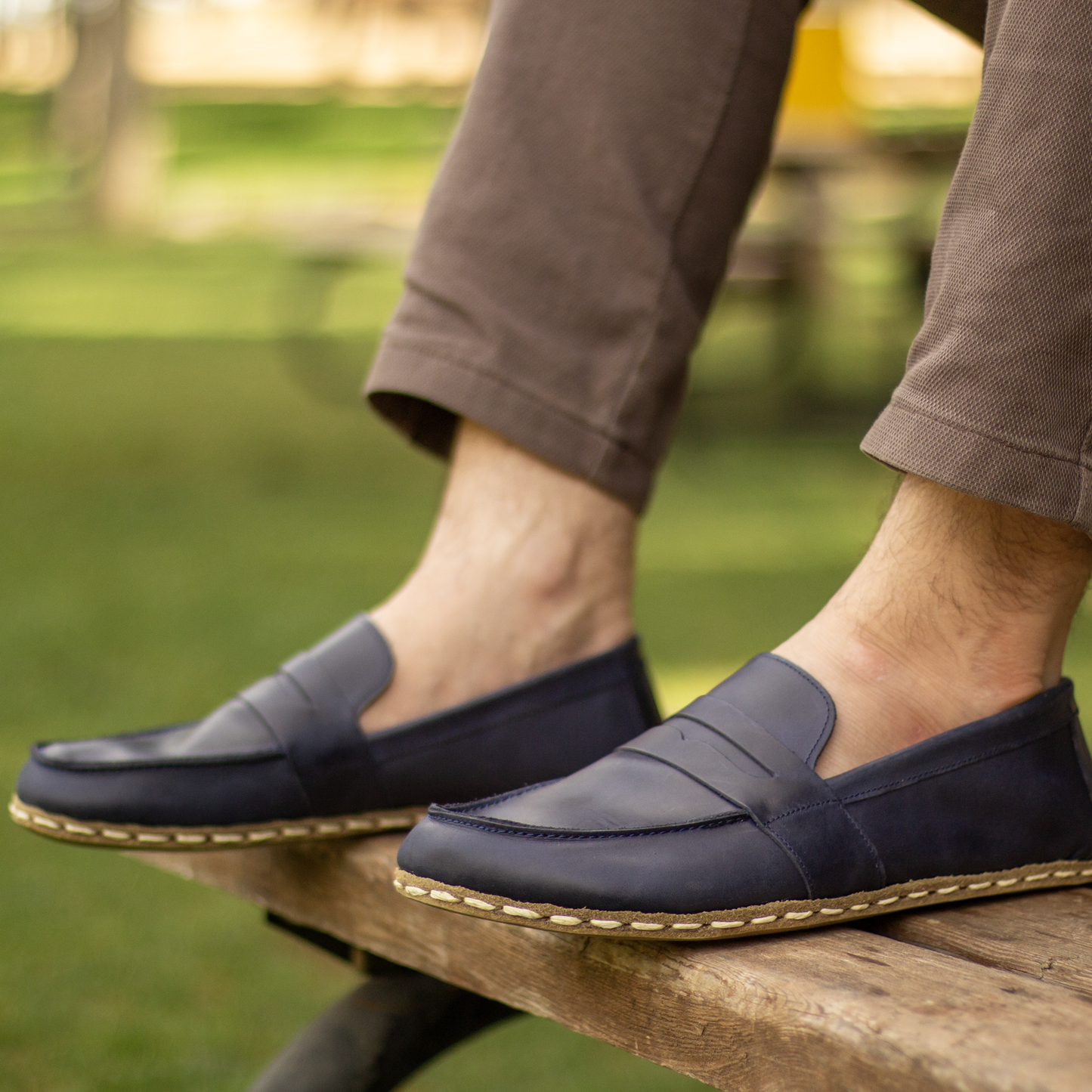 crazy navy blue mens leather barefoot earthing