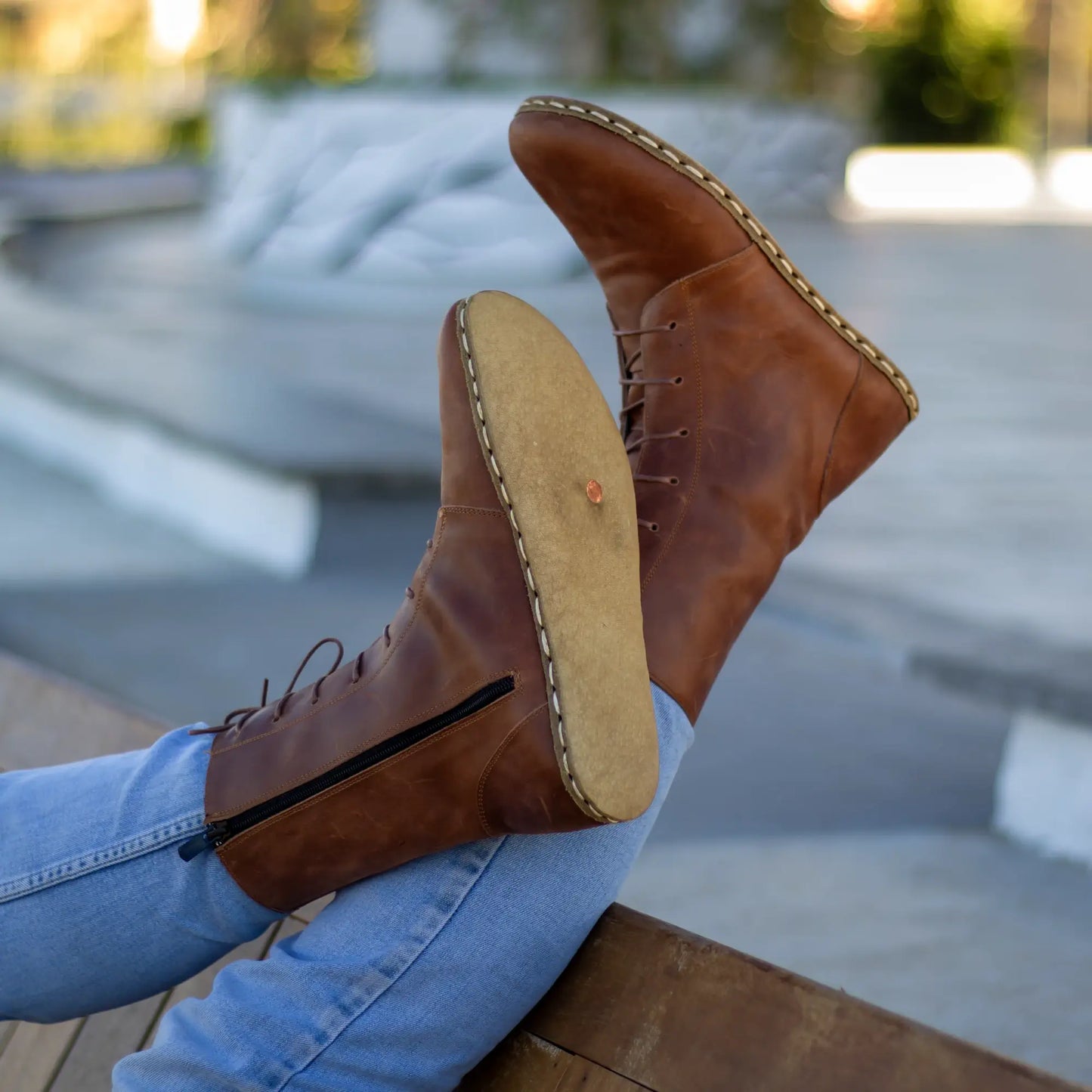 crazy new brown barefoot leather lace up boots for men