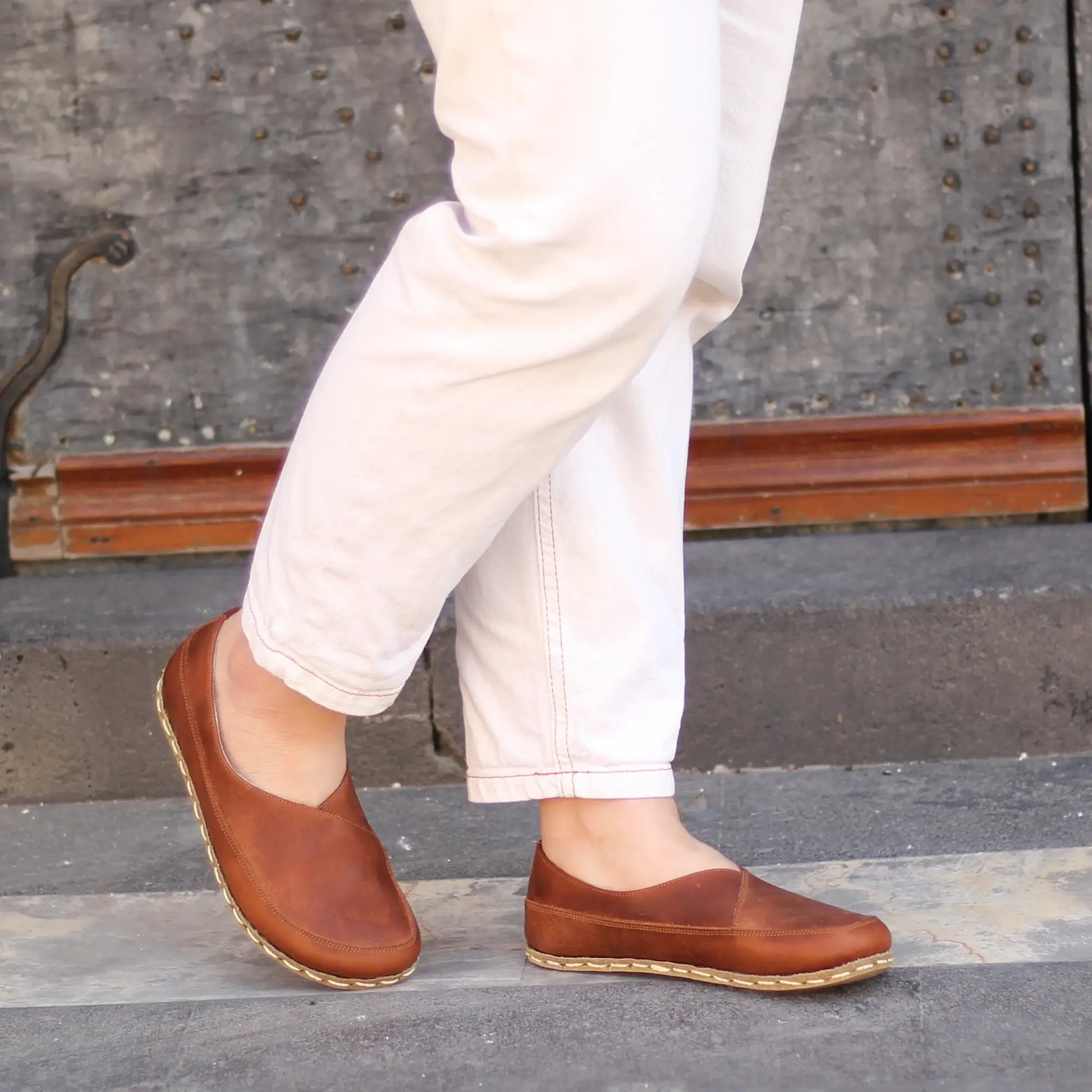 crazy new brown handmade barefoot flexible loafers women