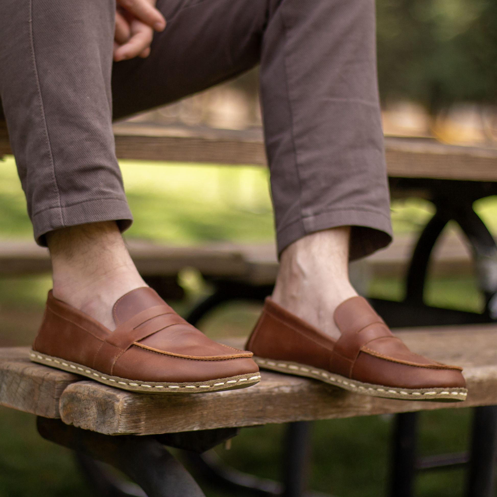 crazy new brown mens leather barefoot earthing