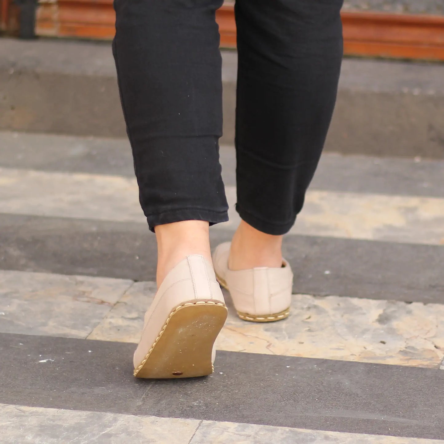 cream handmade natural barefoot loafers for women