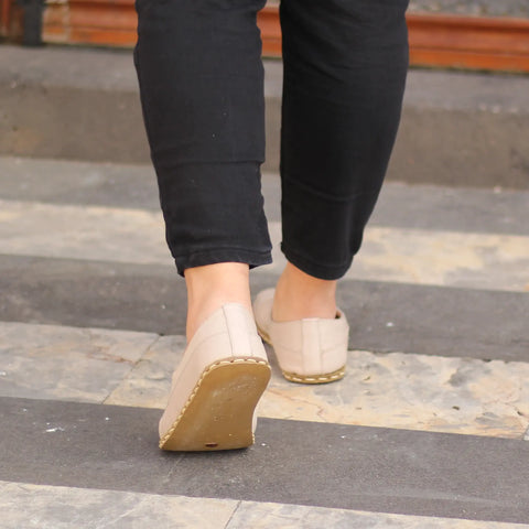 cream handmade natural barefoot loafers for women