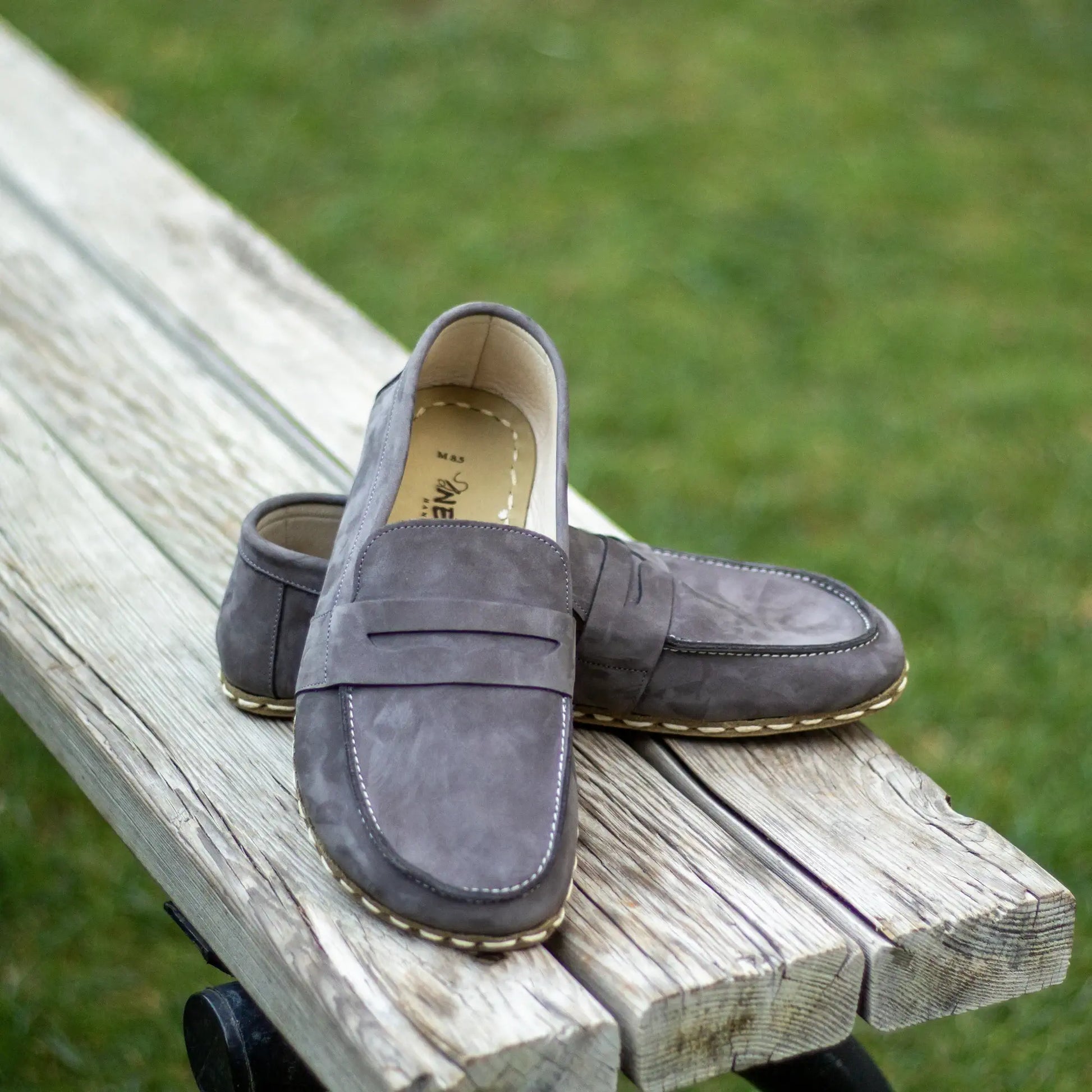 durable handmade barefoot earthing leather shoes gray nubuck men