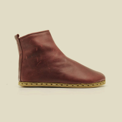 durable mens barefoot boots burgundy leather zipper