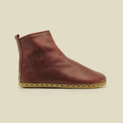 durable mens barefoot boots burgundy leather zipper