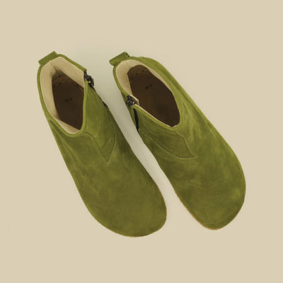 durable mens barefoot boots green leather zipper