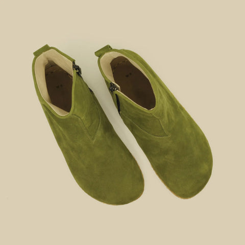 durable mens barefoot boots green leather zipper