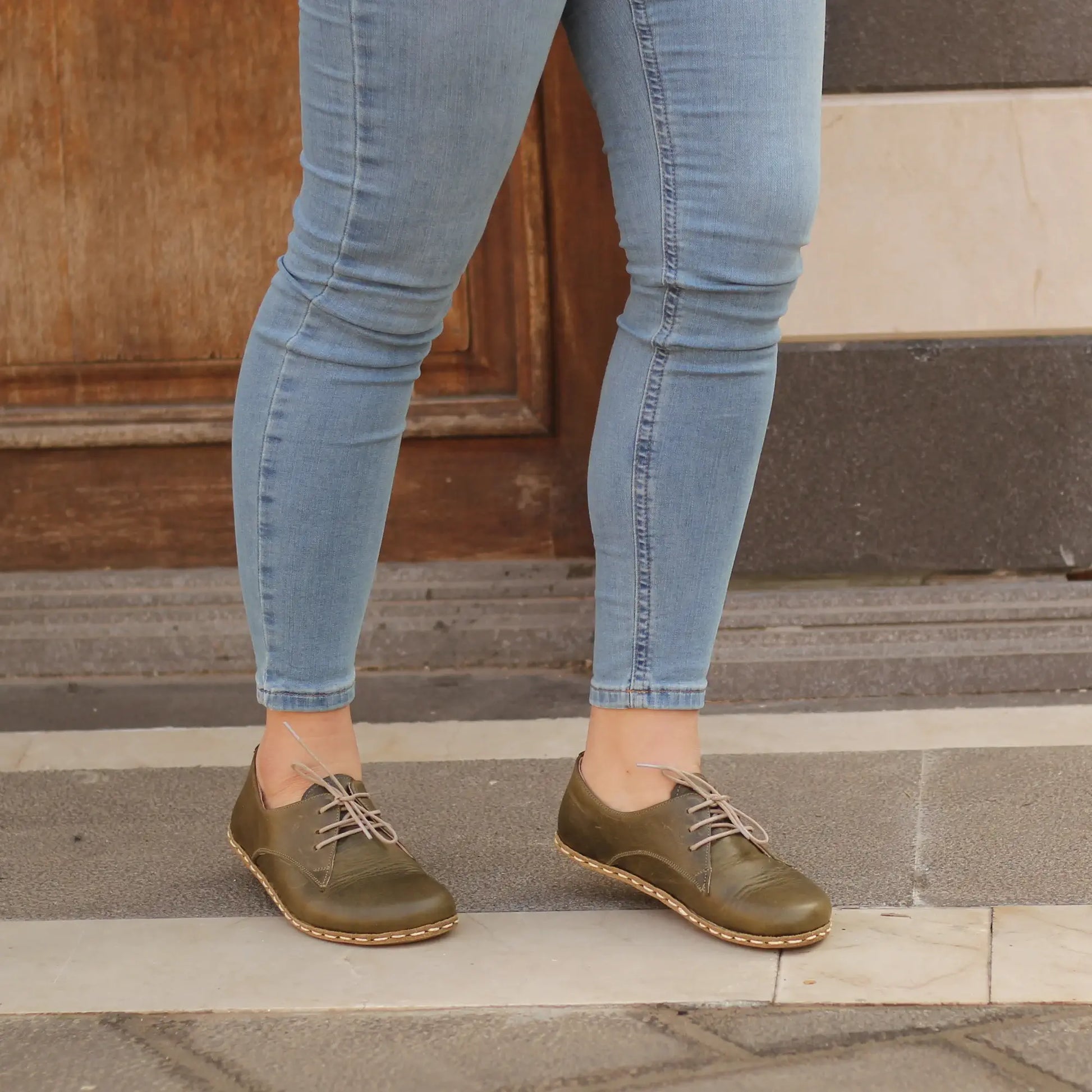 durable womens barefoot leather shoes handmade military green