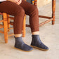 durable womens navy blue leather barefoot hiking mountain boots