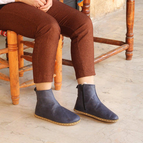 durable womens navy blue leather barefoot hiking mountain boots