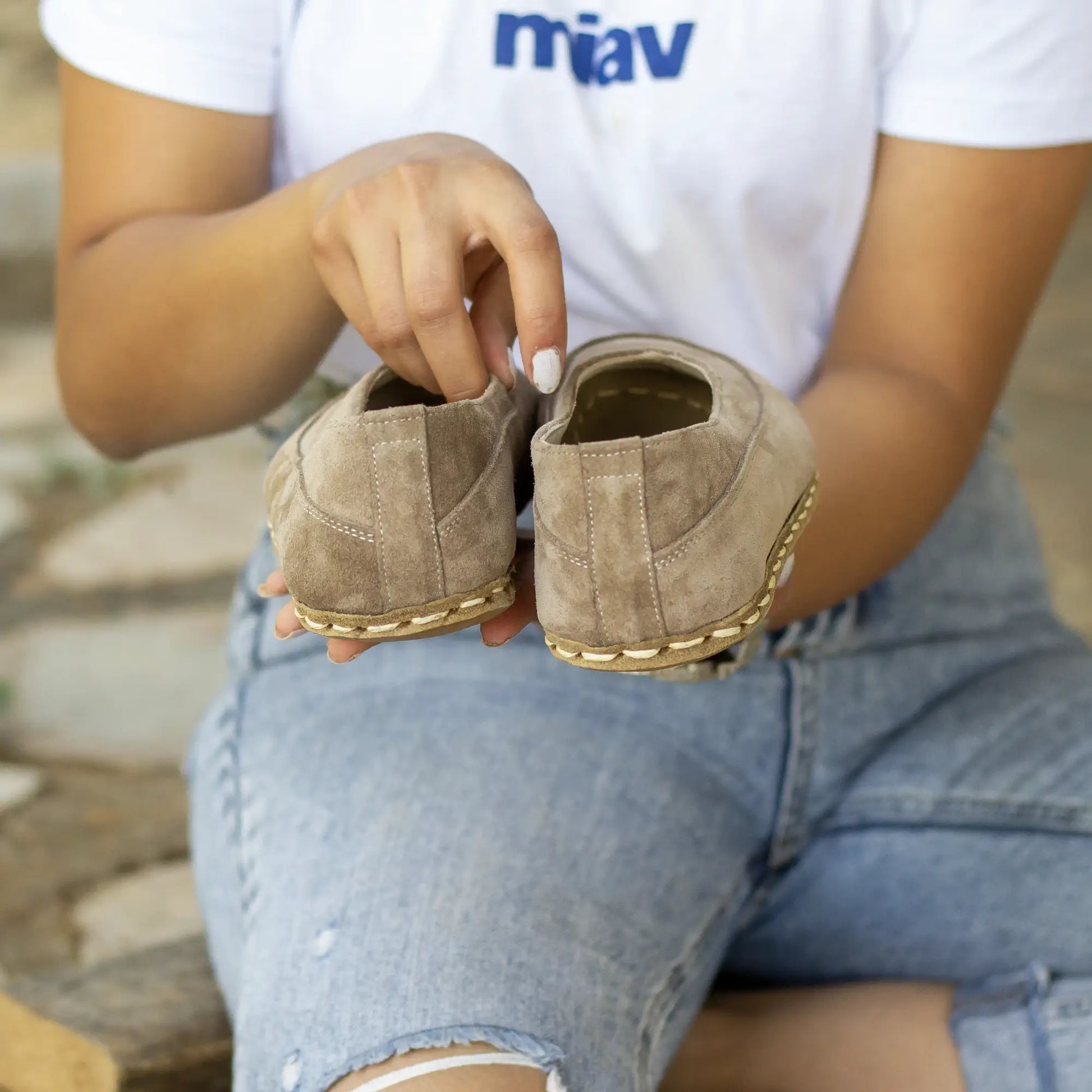 earthing effect barefoot loafers handmade milky brown suede